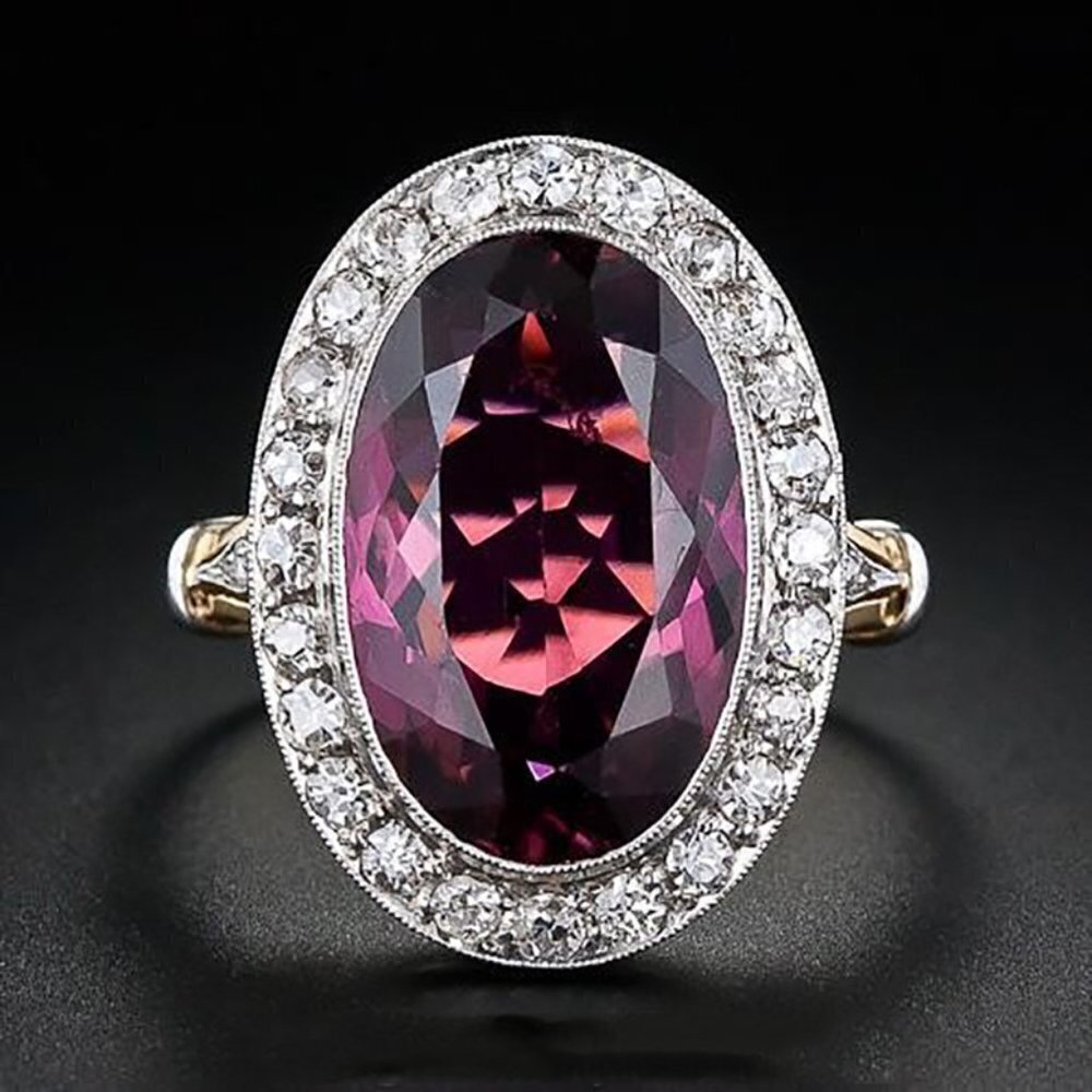 💎 Royal Court Large Oval Ruby Zircon Luxury Gold Rings for Women, INDN8396 - Picture 1 of 9